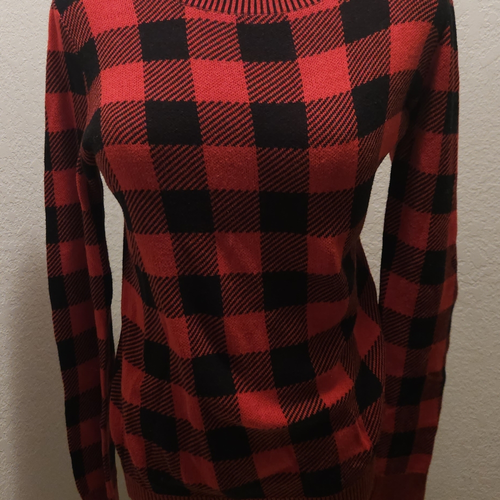 Express Red and Black Plaid Women's Sweater